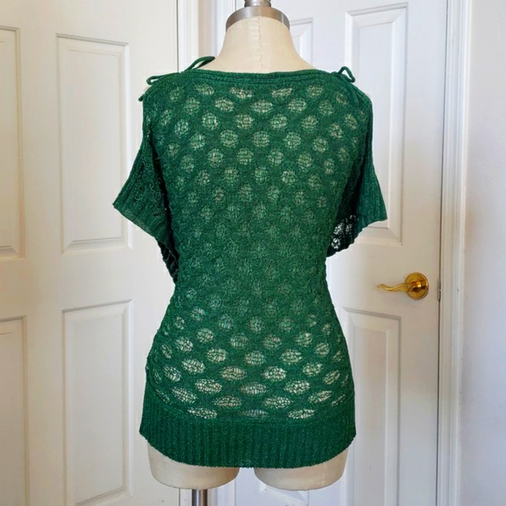 Vintage 90s Y2K Crochet Knit Sweater | Peekaboo Cold Shoulder Boatneck | MEDIUM - Picture 4 of 11